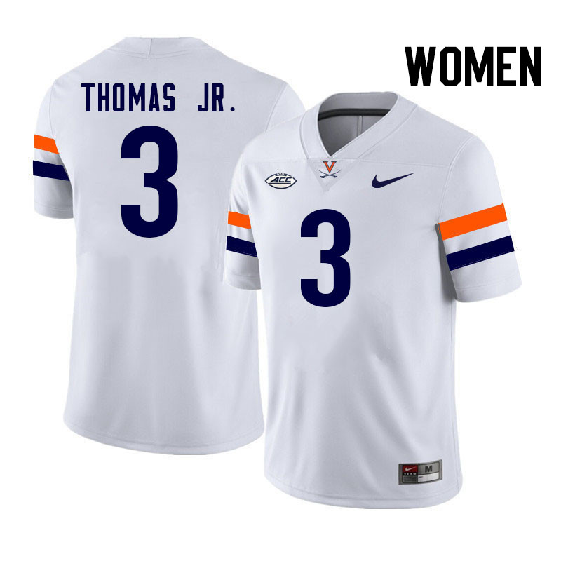 Women Virginia Cavaliers #3 Corey Thomas Jr. College Football Jerseys Stitched-White